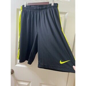 Nike Dri-Fit Shorts Mens medium Black Yellow Side Stripe Performance
